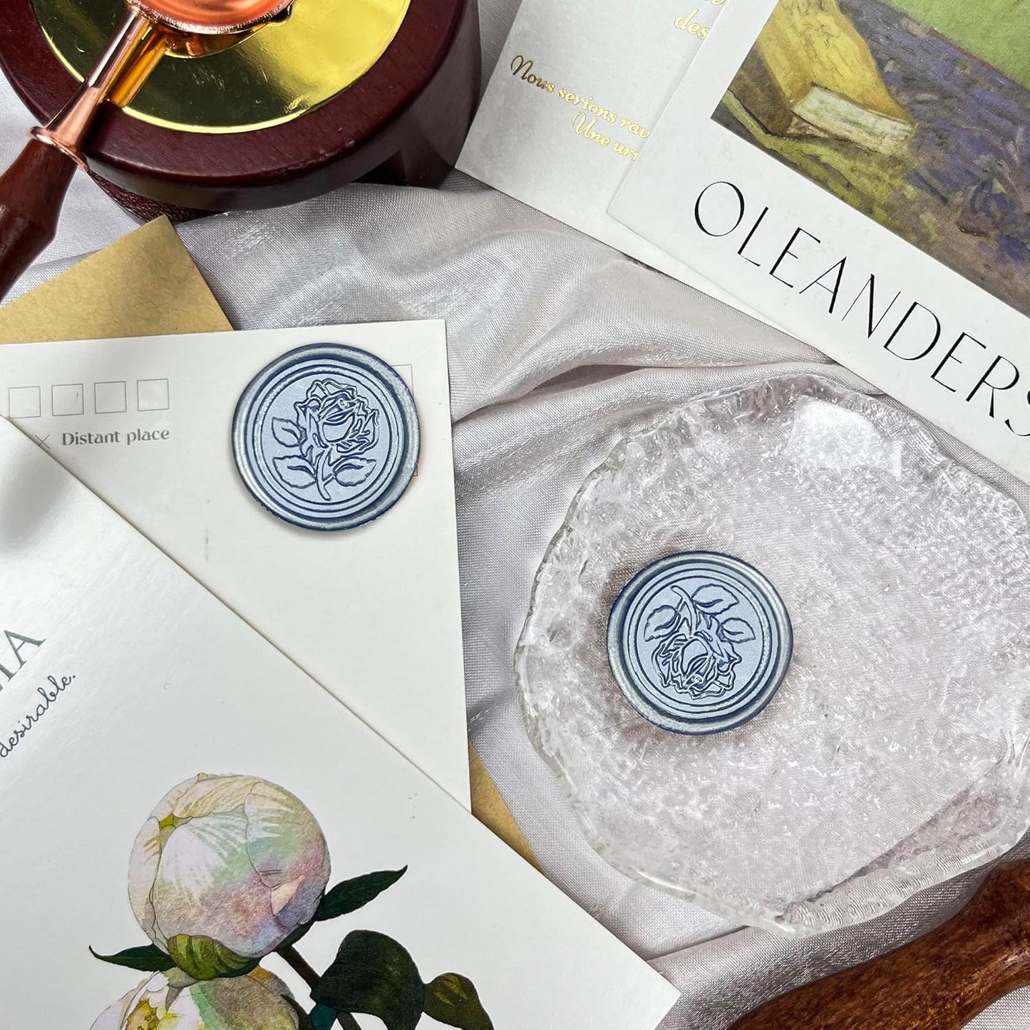 25Pcs Wax Seal Stickers Handmade Envelope Seals Self Adhesive Wax Stickers for Wedding Party Invitations, Envelope, Gift Wrap, Christmas(Rose Style, Gray Blue)