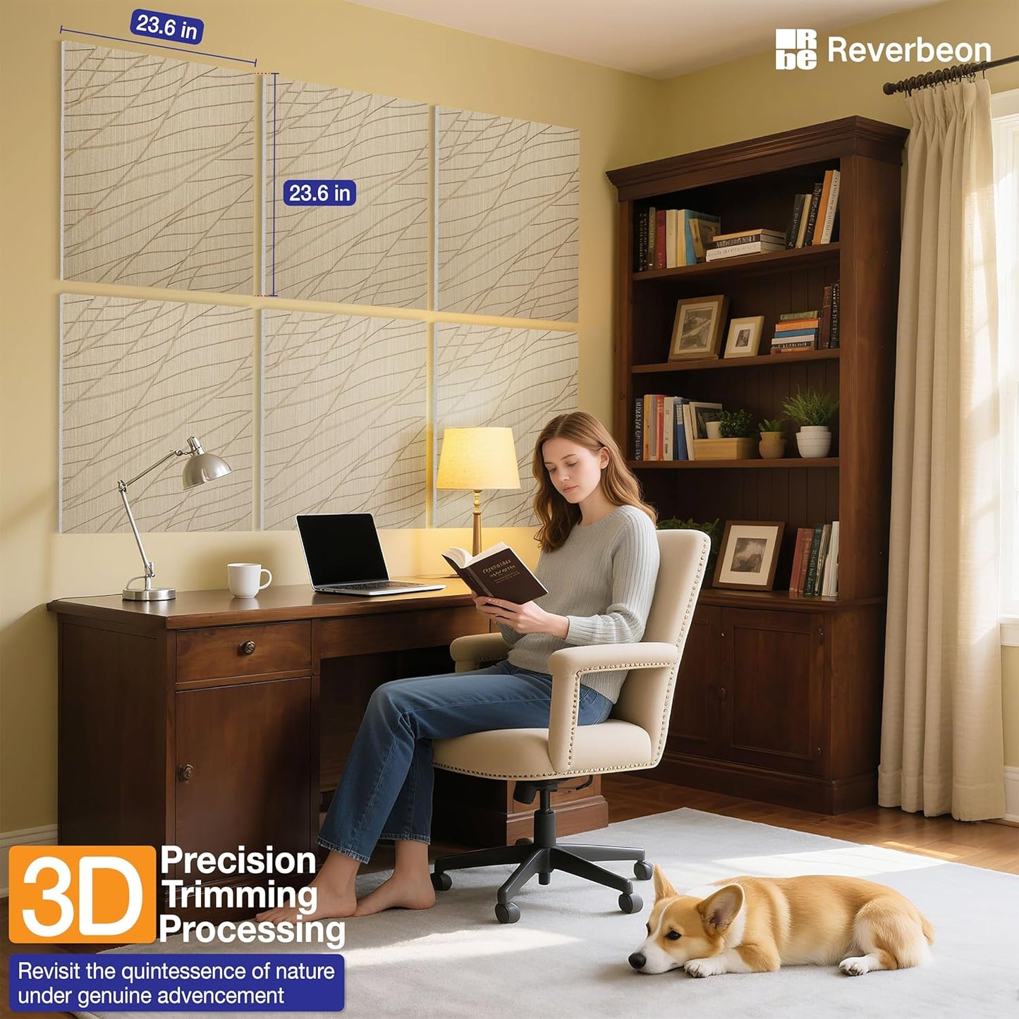 6 PCS Acoustic Panels, 23.6x23.6 Inch Sound Absorbing Panels, Decorative Acoustic Wall Panels for Recording and Home Studio, Office with Double-Sided Adhesive Tape