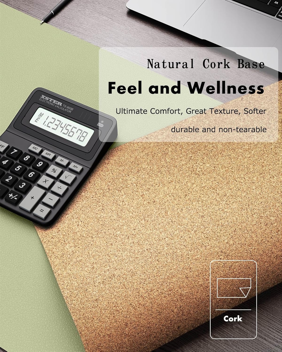 YSAGi Double-Sided Desk Pad, 23.6"x13.7" Leather Desk Mat, Eco Cork Desk Pad Protector, Large Mouse Pad for Desk, Waterproof Desk Blotter Pad, Desk Writing Pad for Office Work/Home(Matcha Green/Cork)