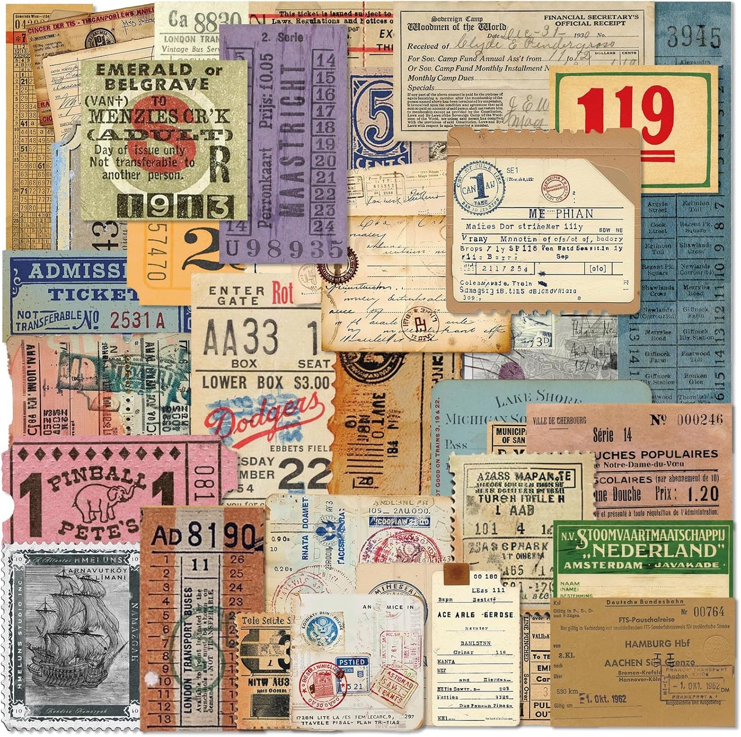 PRSTINCOL 100Pcs Vintage Sticker Pack - Scrapbooking Supplies & Junk Journal Accessories - Aesthetic Stickers for Water Bottles, Craft Kits, Bullet Journals - Retro Design