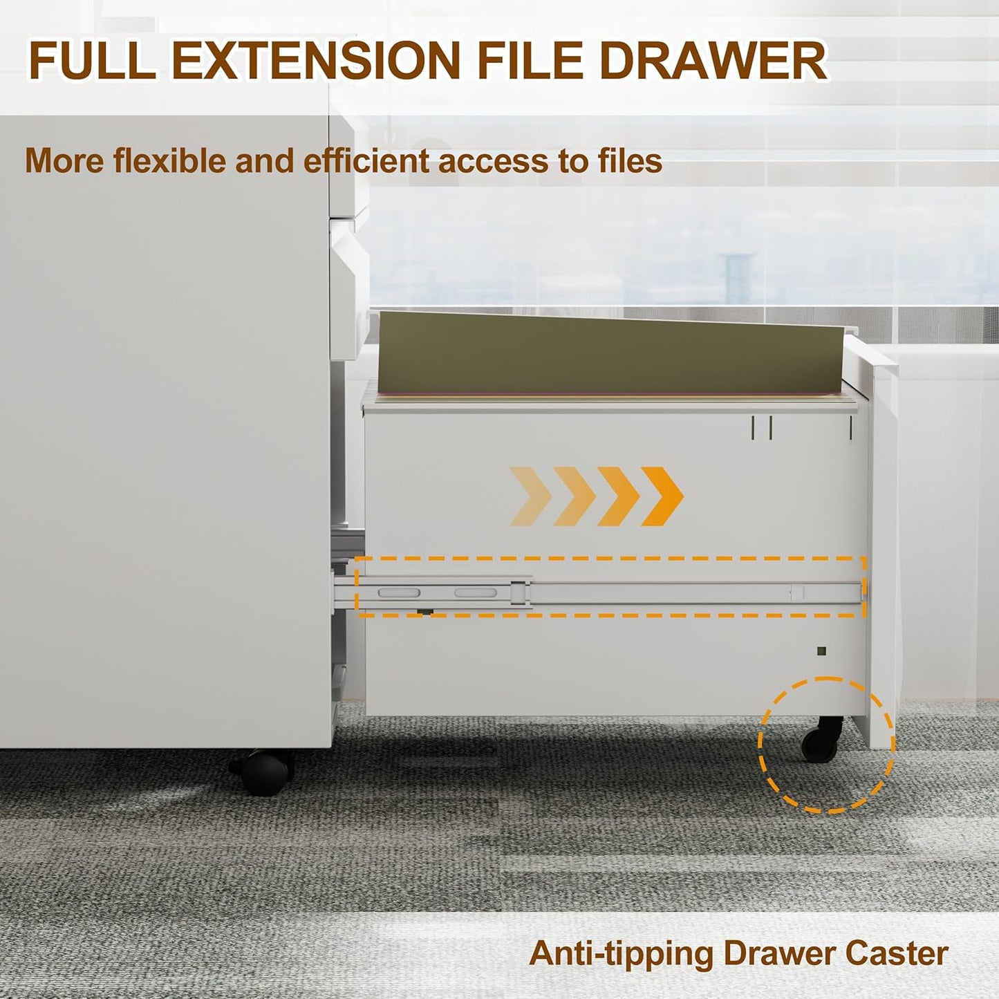 Metal Mobile File Cabinet with Lock and 4 Keys - Fully Assembled, Under Office Desk 3 Drawers Filing Cabinet for Home Office with Anti-tilt Wheels, A4/Legal/Letter Hanging File Drawers