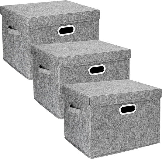 TYEERS Large Storage Bins with Lids, Collapsible, Washable, Fabric Storage Boxes for Organizing, 17.3x11.8x11.4 inches, 3 Pack, Gray