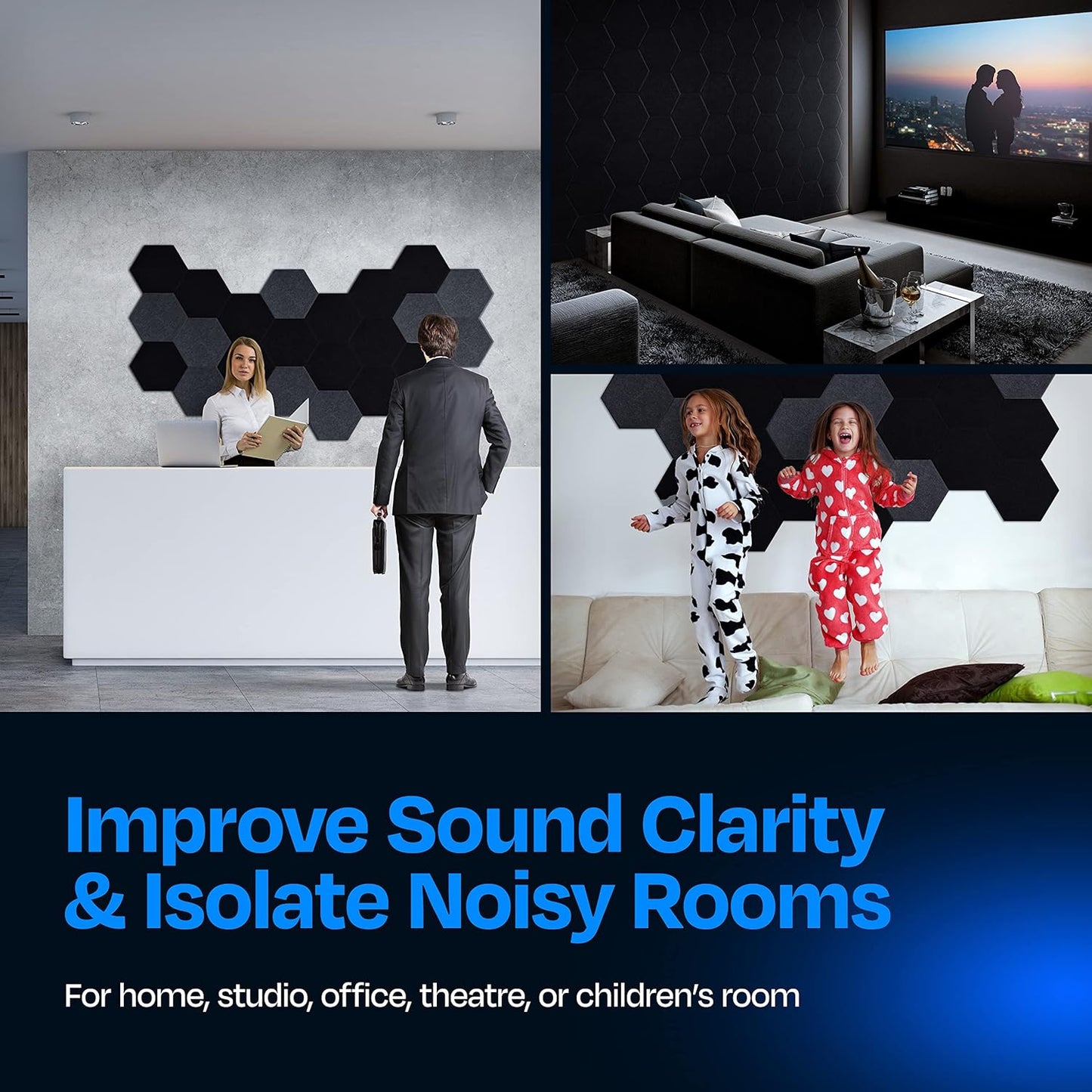 Acoustic Panels 12-Pack Soundproof Wall Panels 12"X10.4"X0.4" Sound Panels High Density Sound Dampening Panels - [Deep Black Hexagon]