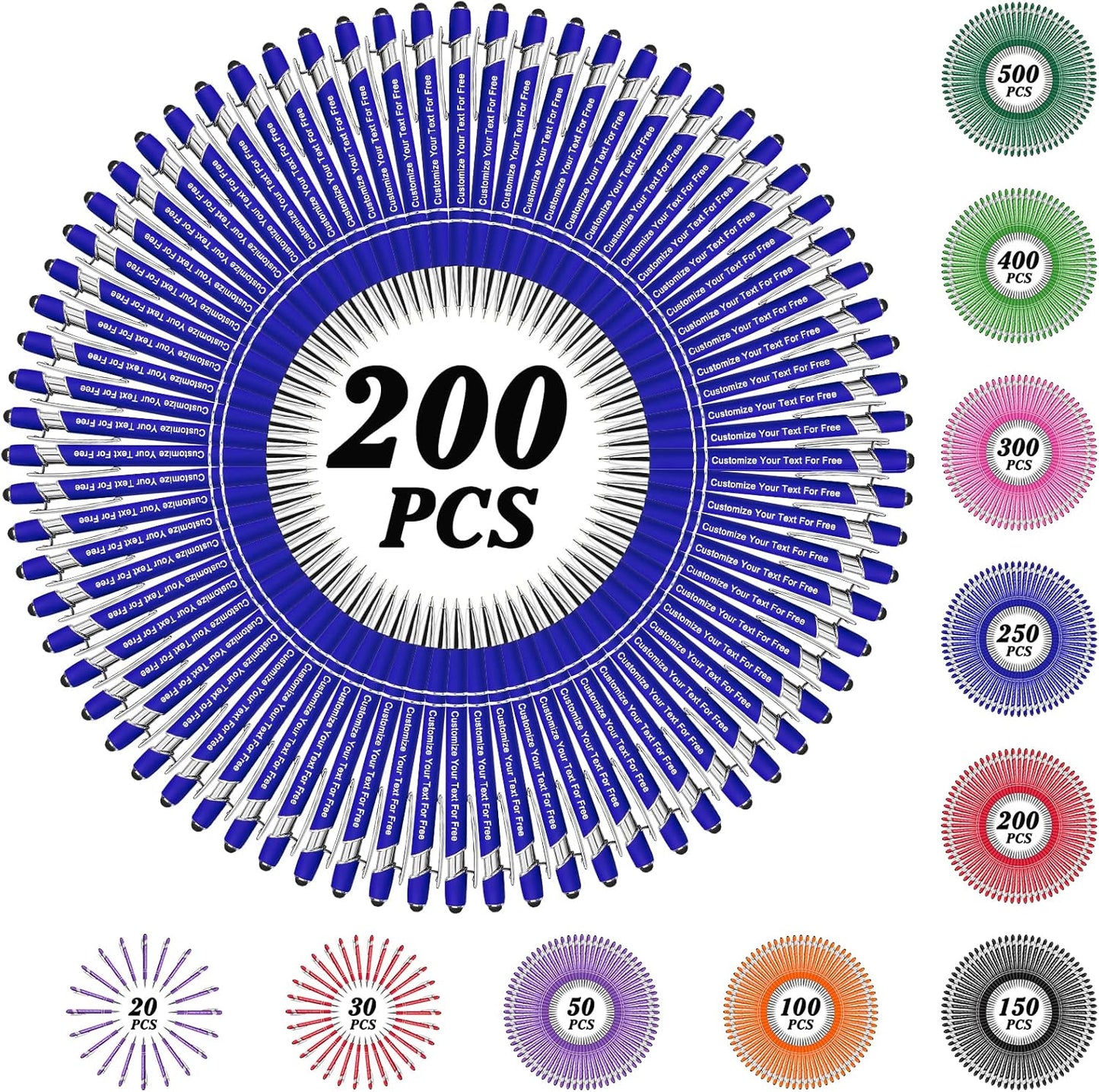 Max 500 Pcs Personalized Pens Bulk, Custom Pens with Free Engraving, Customized Stylus Tip Ballpoint Pen with Your Name Massage Text for School Office Business Graduation Anniversaries-200 Packs