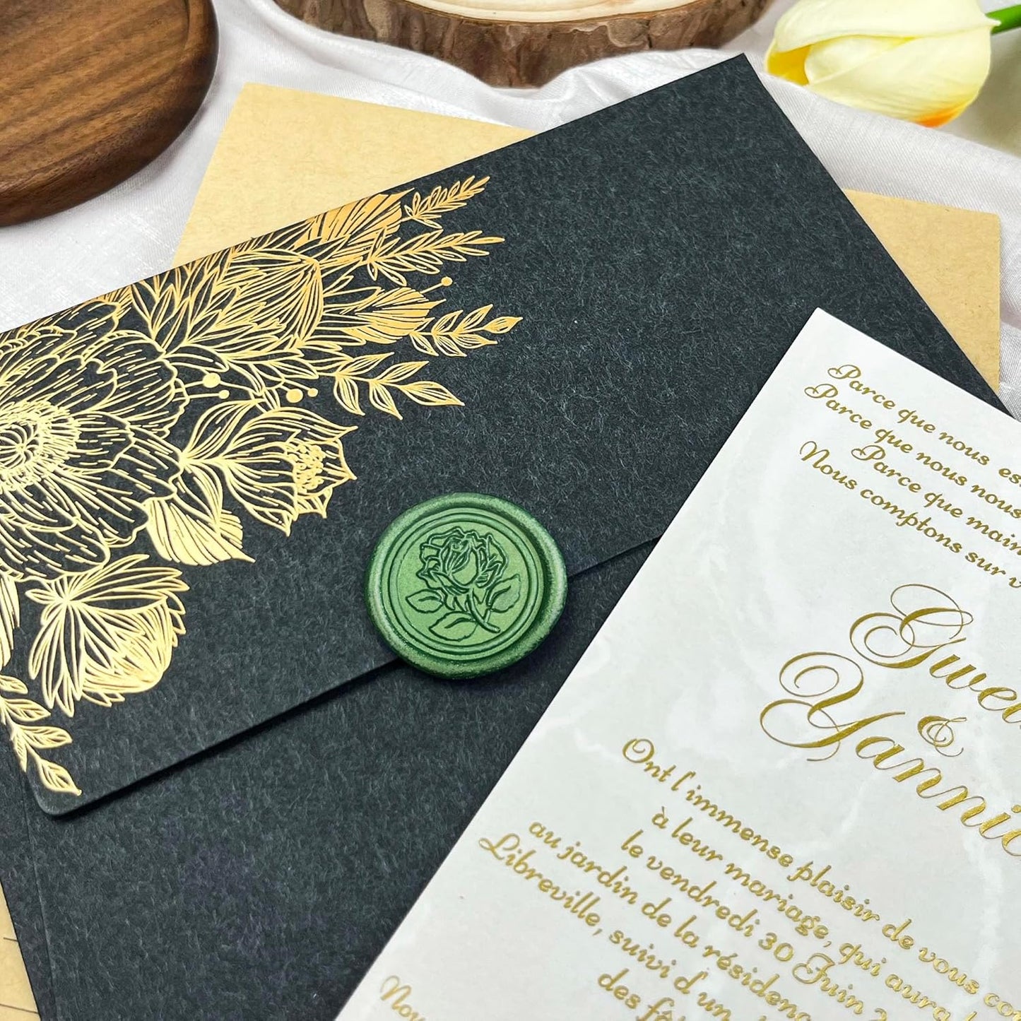 25Pcs Wax Seal Stickers Handmade Envelope Seals Self Adhesive Wax Stickers for Wedding Party Invitations, Envelope, Gift Wrap, Christmas(Rose Style, Green)