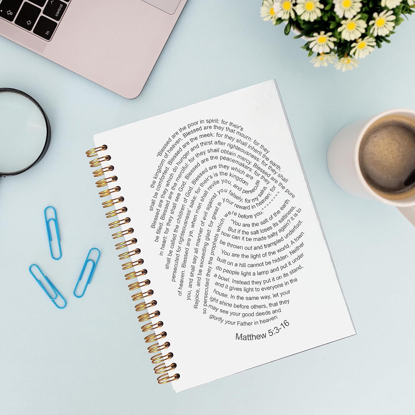 VNWEK Bible Scripture Matthew 5:3-16 Blessed are the Poor in Spirit God's Fingerprints Spiral Notebook Journal 5.5 x 8.3 inches,Christian Lined Hardcover Spiral Notebook,Christian Gifts