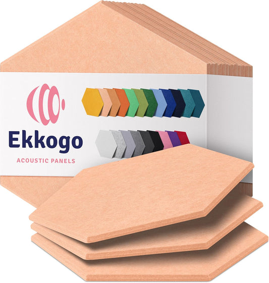 Acoustic Panels 12-Pack Soundproof Wall Panels 14"X12.1"X0.4" Sound Panels High Density Sound Dampening Panels - [Peach Beige Hexagon]