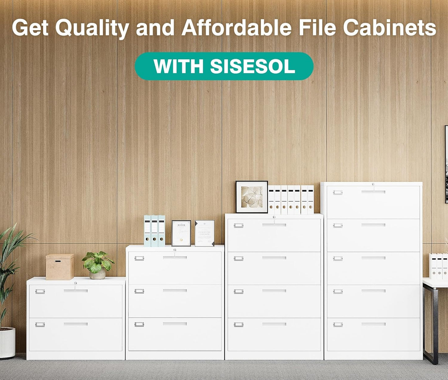 SISESOL 2 Drawer Lateral File Cabinet with Lock,White Lateral Filing Cabinet,Horizontal Metal Filing Cabinets,Locked Wide Two Drawer File Cabinets for Office Home,Fit A4/F4/Letter/Legal File