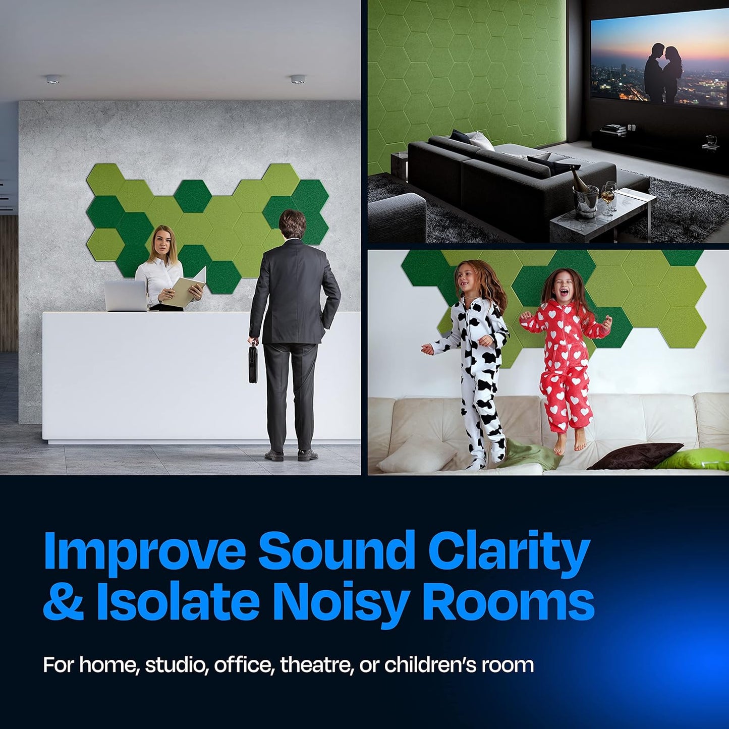 Acoustic Panels 12-Pack - 12"X10.4"X0.4" Soundproof Wall Panels - High Density Sound Dampening - Gin Green Hexagon