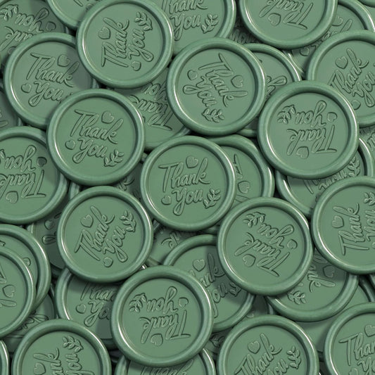 25 Pcs Handmade Wax Seal Stickers, Wedding Invitation Envelope Seal Stickers, Perfect for Invitation, Christmas, Gift Wrapping(Thank You Style, Olive Green Wax)