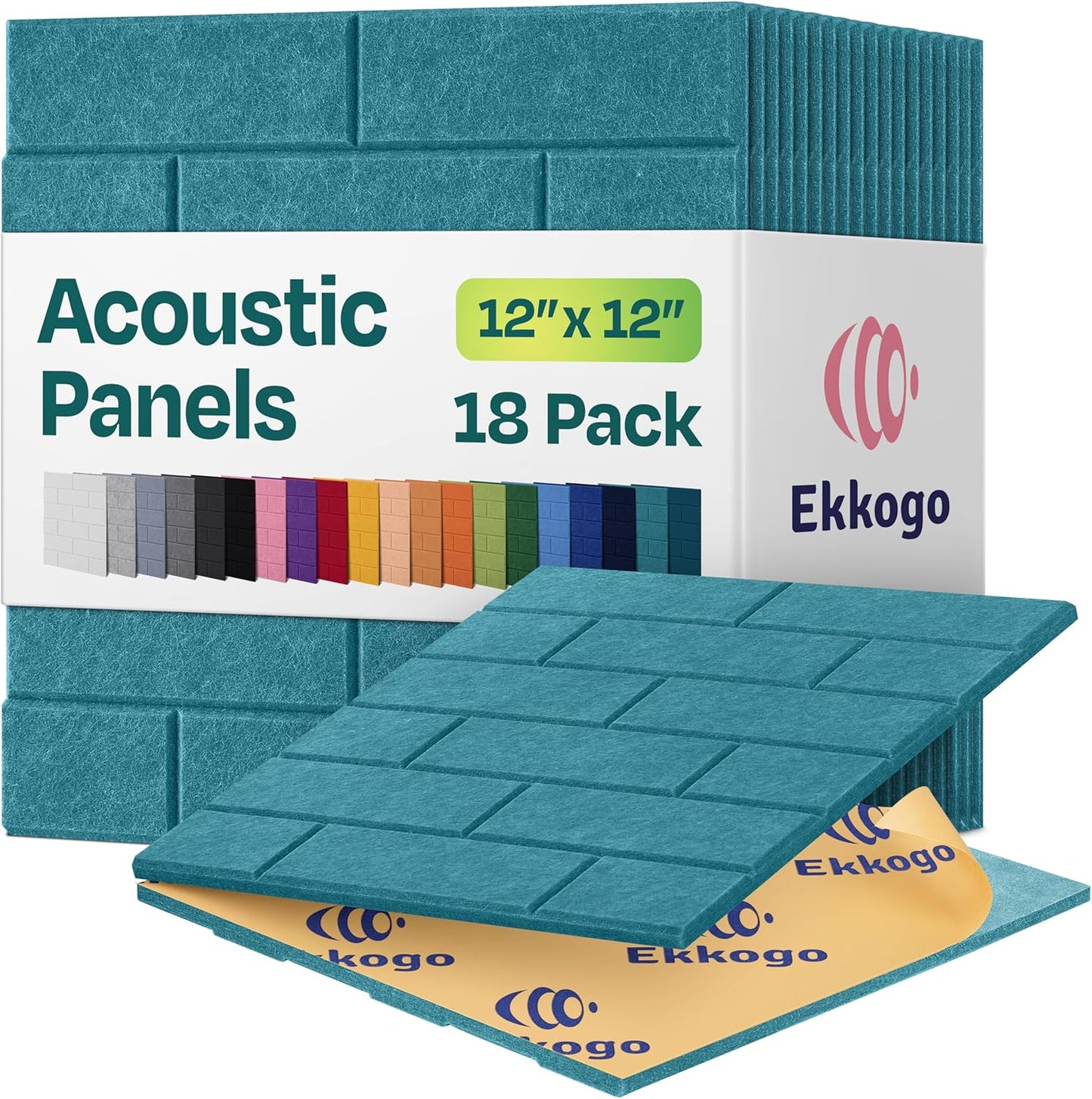 Acoustic Panels 18-Pack Premium Sound Dampening Panels - 12"X12"X0.4" Brick Style, Easy Self-Adhesive Installation - Light Turquoise