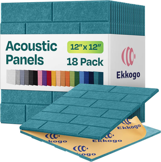Acoustic Panels 18-Pack Premium Sound Dampening Panels - 12"X12"X0.4" Brick Style, Easy Self-Adhesive Installation - Light Turquoise