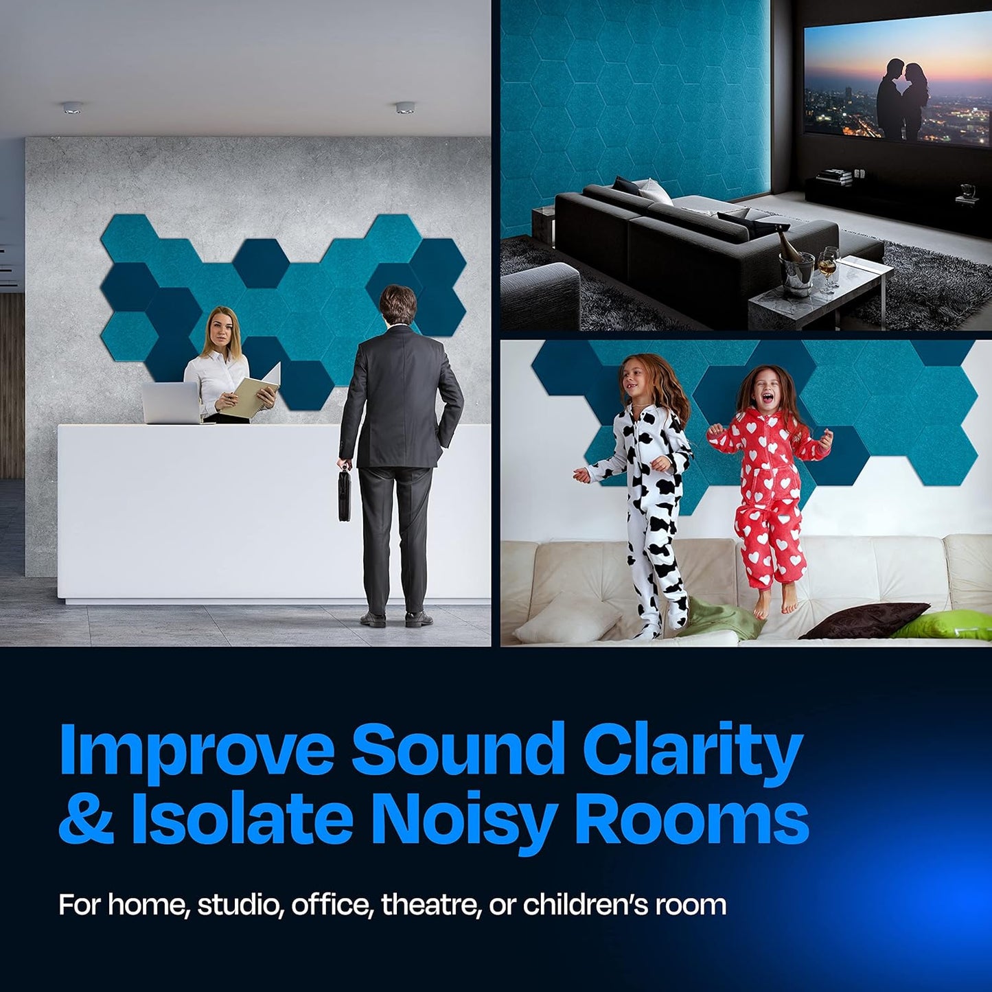 Acoustic Panels 12-Pack - 14"X12.1"X0.4" Soundproof Wall Panels - High Density Sound Dampening - Light Turquoise Hexagon