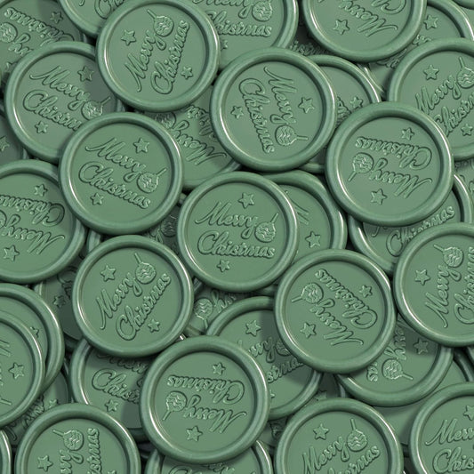 25 Pcs Handmade Wax Seal Stickers, Wedding Invitation Envelope Seal Stickers, Perfect for Invitation, Christmas, Gift Wrapping(Merry Christmas Style, Olive Green Wax)