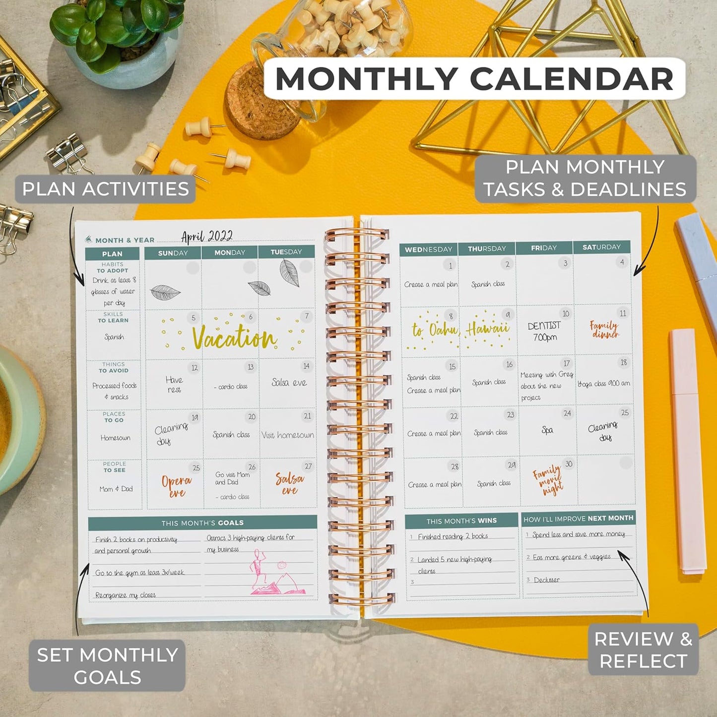 Clever Fox Planner 2nd Edition Spiral – Colorful Weekly & Monthly Goal Planner, Time Management & Productivity Organizer, Undated (White)