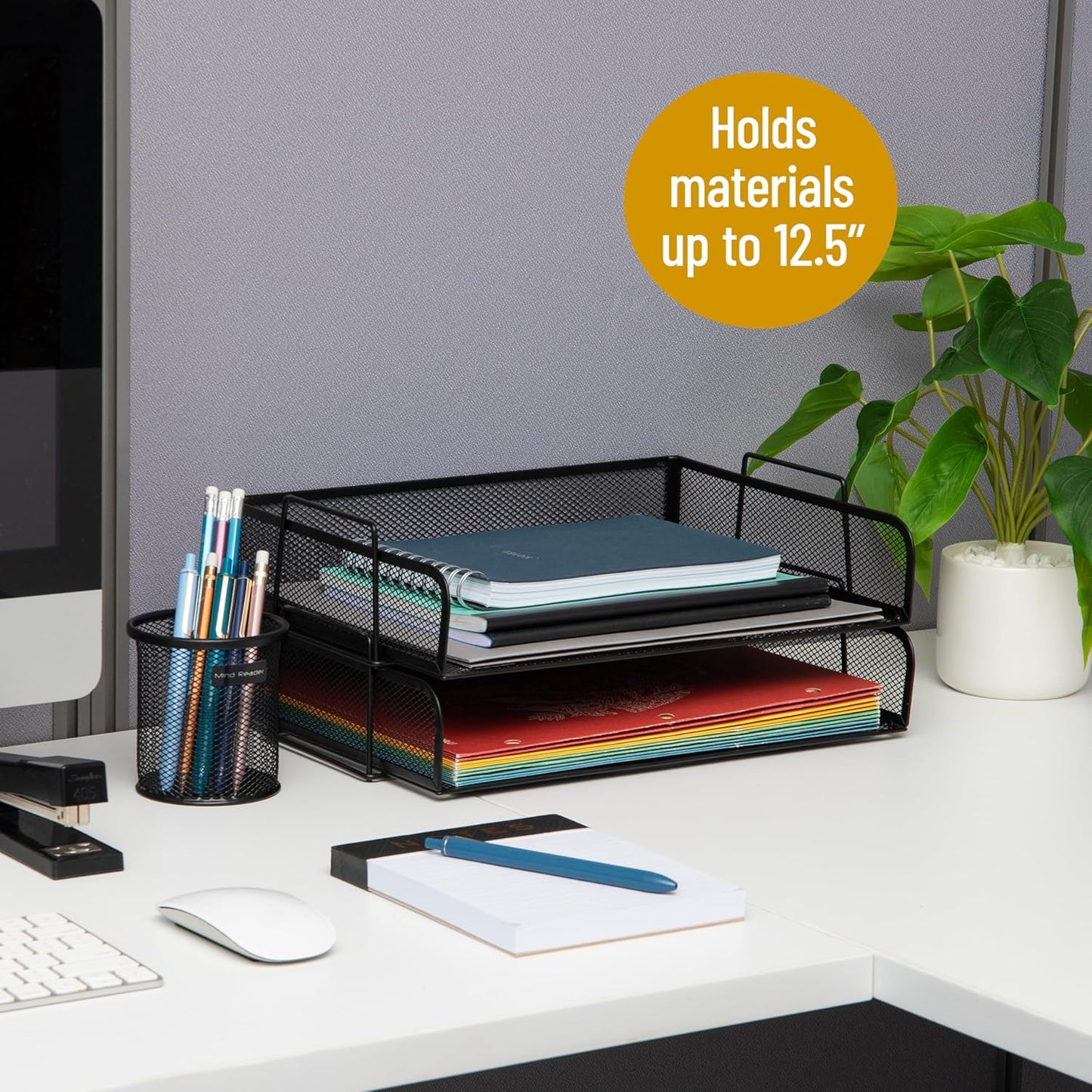 Mind Reader Stackable Paper Tray, Desktop Organizer, File Storage, Office, Metal Mesh, 13.25" L x 9.75" W x 6.25" H, 2 Pcs., Black