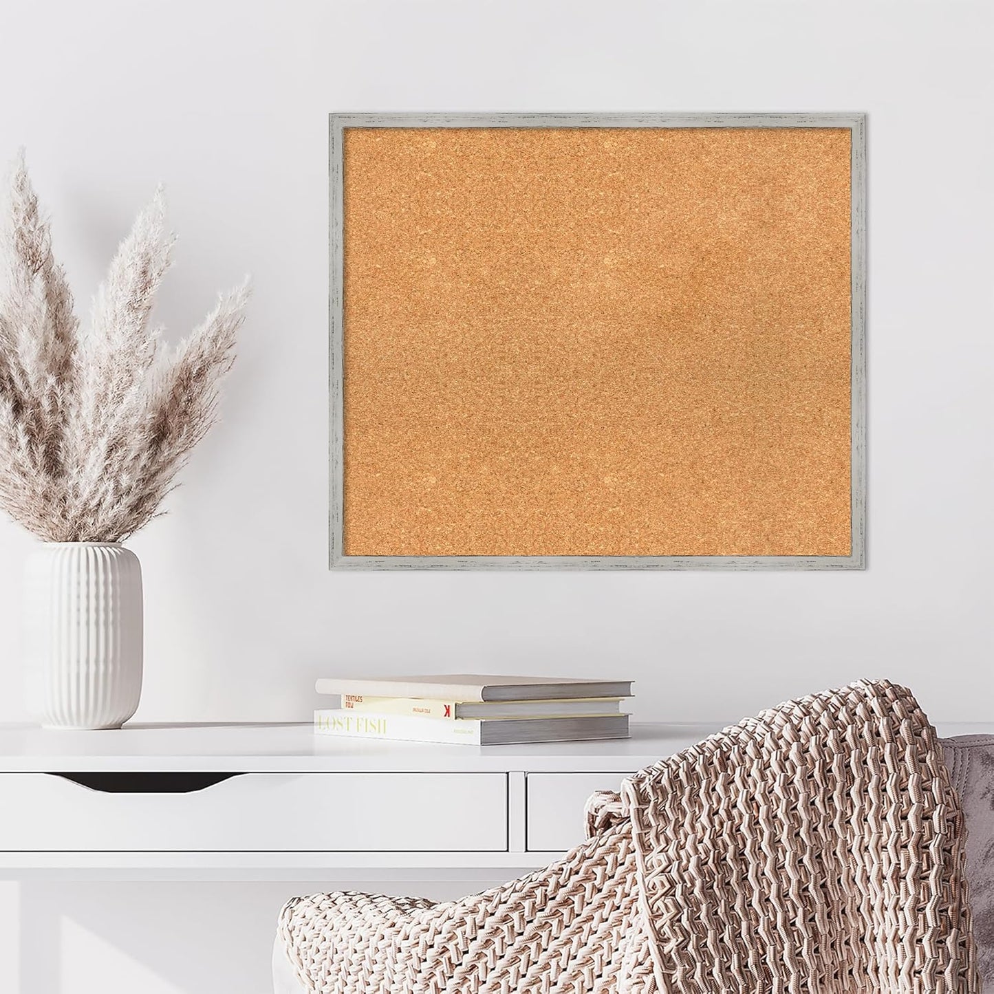 Amanti Art Natural Cork Board for Wall, 23x27 Vision Board with White Frame, Medium Corkboard Office Decor for Home Organization, Cottage Corkboard Pinboard to Display Items for Home Organization in