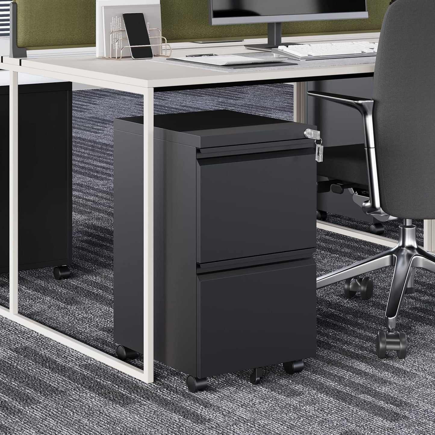 2 Drawer Vertical File Cabinet - Mobile Filling Cabinet with Lock for Legal/Letter Files - Office Storage File Cabinet with Wheels Under Desk - Assembly Required