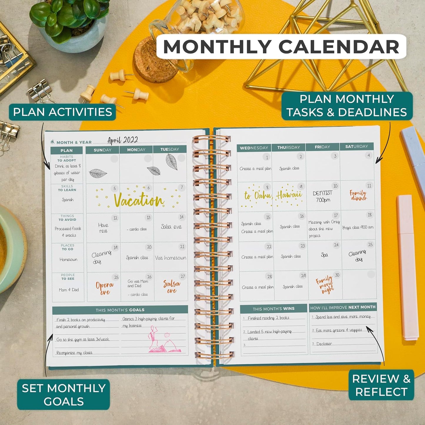 Clever Fox Planner 2nd Edition Spiral – Colorful Weekly & Monthly Goal Planner, Time Management & Productivity Organizer, Undated (Dark Teal)