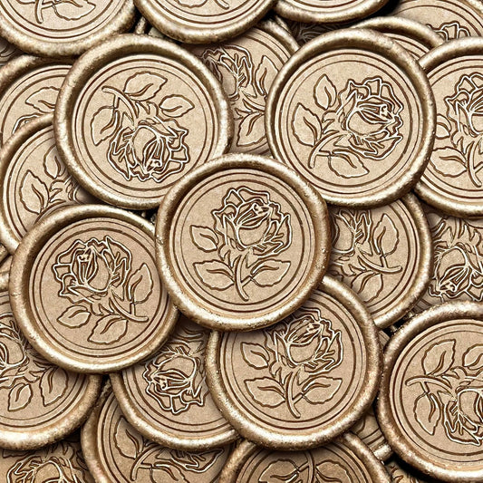 50Pcs Wax Seal Stickers Handmade Envelope Seals Self Adhesive Wax Stickers for Wedding Party Invitations, Envelope, Gift Wrap, Christmas(Rose Style, Champagne Gold)