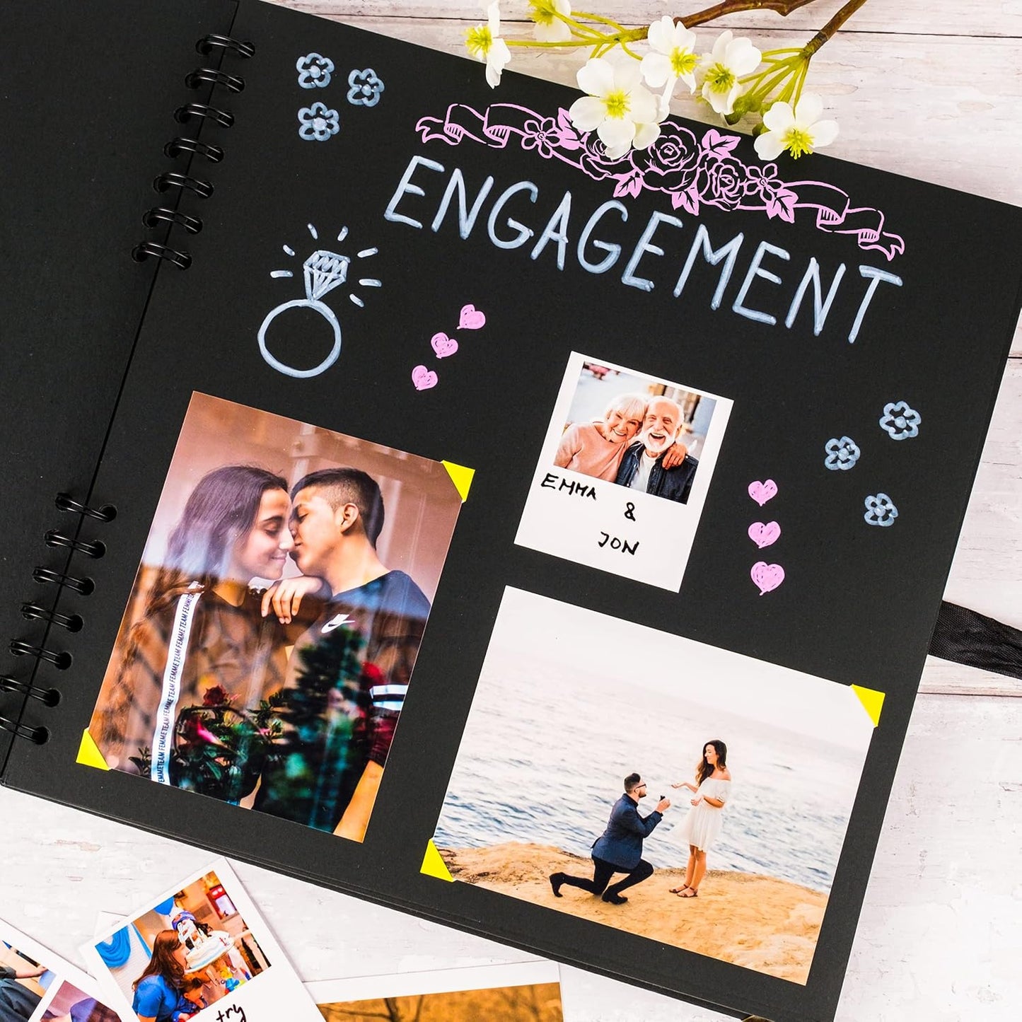 Bstorify Square Large Black Scrapbook Photo Albums 80 Pages (11 x 11 inch) Thick Kraft Paper Scrap Book, Memory Book, Ribbon Closure - Ideal for Your Scrapbooking, Art & Craft Projects