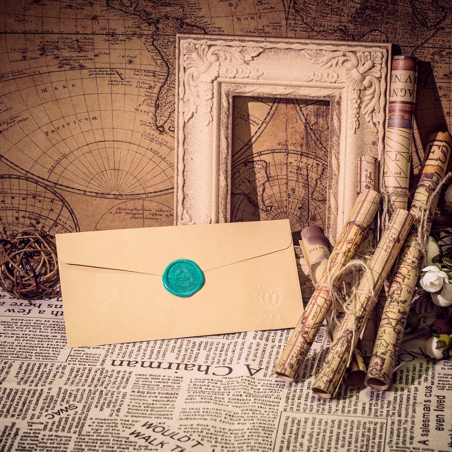 Mceal Wax Seal Stamp, Brass Head with Rosewood Handle, 1.2"(30mm) Dia, (Illuminati)