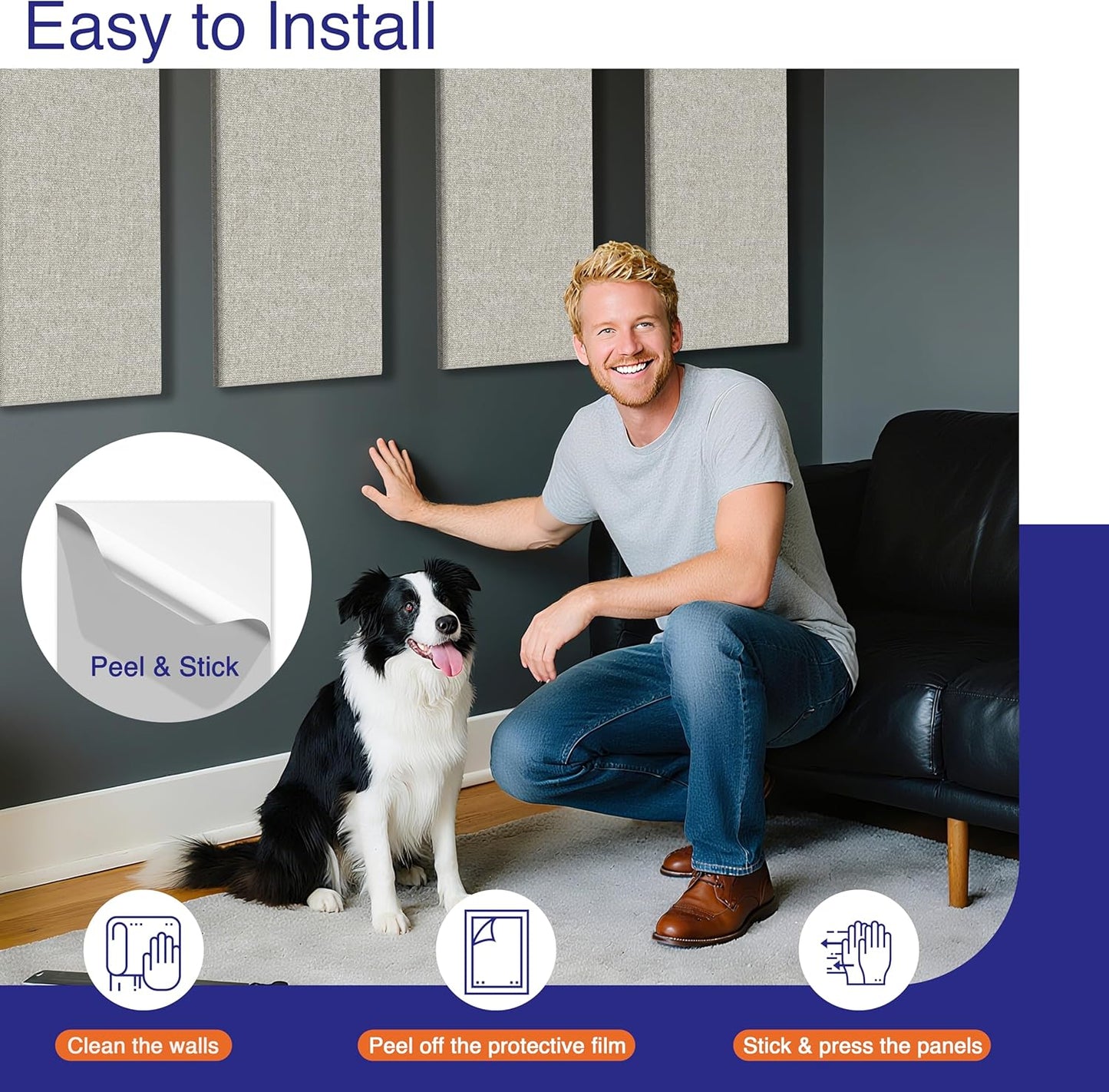 4PCS Acoustic Panels, 24"x12" Fabric Acoustic Panels for Walls, Self-Adhesive Sound Absorbing Panels for Home, Office, Studios (Mist Graphite)