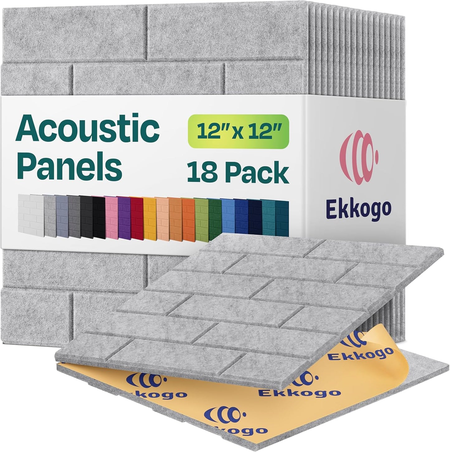Acoustic Panels 18-Pack Soundproof Wall Panels 12"X12"X0.4" Brick Style Sound Panels Premium Sound Dampening Panels Easy Self Adhesive Installation - [Smoky White]