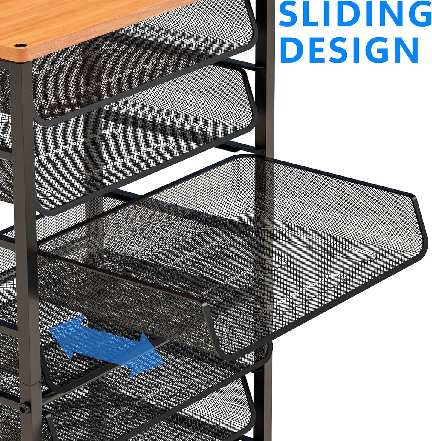 Simple Trending 12 Tier Rolling File Cart,Wood Desk File Organizer with Sliding Trays and Wetal Mesh Paper Letter Storage Multi-Functional Rolling Clutter Cart for Office, Home, School, Black