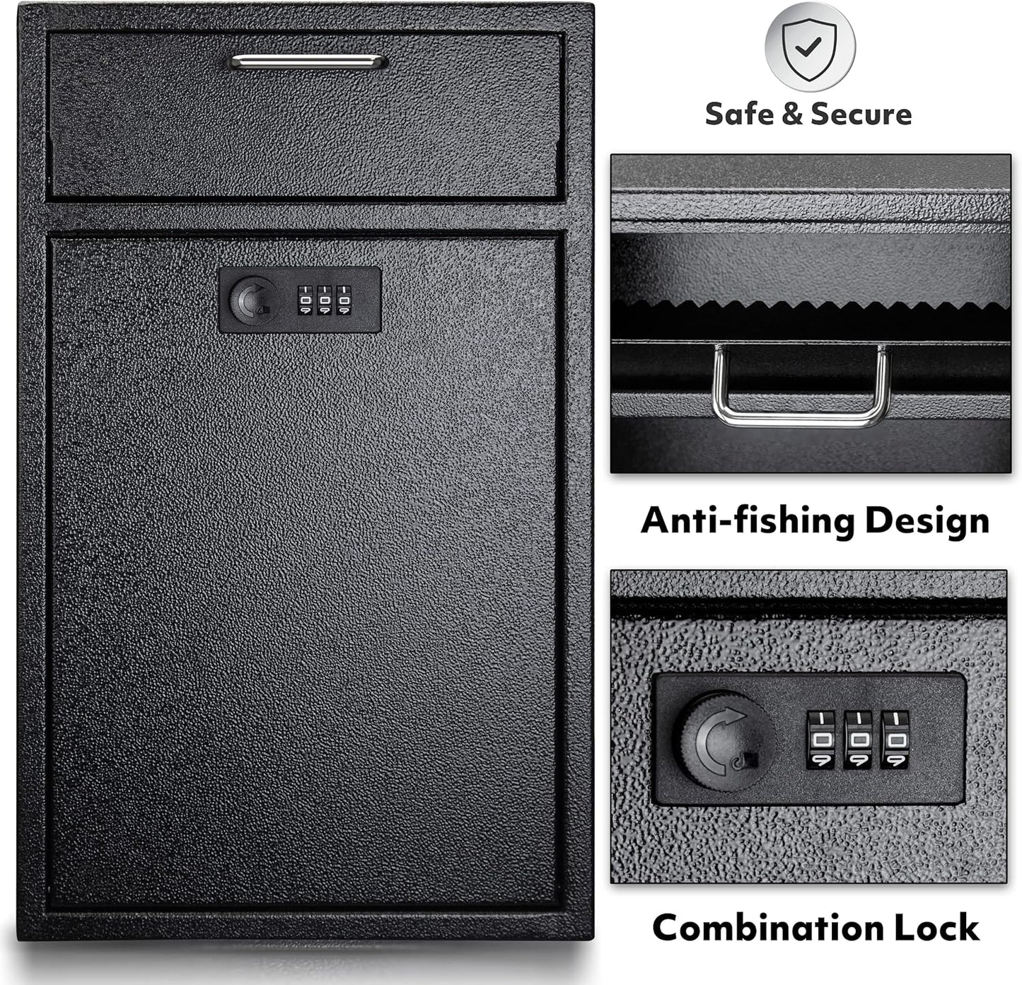 Locking Wall Mailbox Drop Safe for Business - 1.2mm Heavy Duty Lock Box with Code - Vertical Tamper Proof Lock Box for Night Key, Deposit Collection, Cash (8.6'' x 4.75'' x 14.25'')