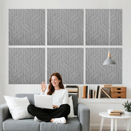 6 PCS Acoustic Panels, 23.6x23.6 Inch Sound Absorbing Panels, Decorative Acoustic Wall Panels for Recording and Home Studio, Office with Double-Sided Adhesive Tape