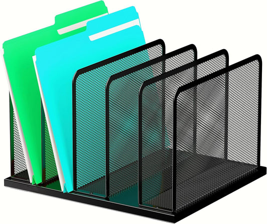 Kuntine.B Desk File Organizer 5 Sections Upright Mesh Desktop Organizer File Sorter Office Organization File Holder for Home, Office & Classroom