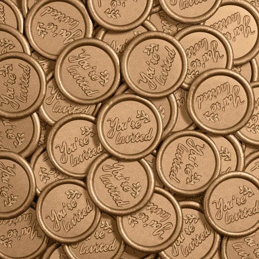 25 Pcs Handmade Wax Seal Stickers, Wedding Invitation Envelope Seal Stickers, Perfect for Invitation, Christmas, Gift Wrapping(You‘re Invited Style, Antique Gold Wax)